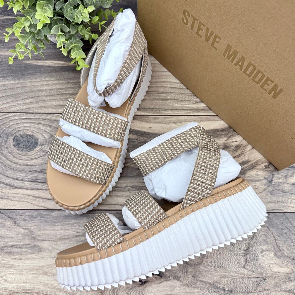 NIB Steve Madden Shelle 9.5M Platform Sandals Taupe Multi - Picture 4 of 13